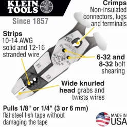 Klein Hybrid Pliers with Crimper, Fish Tape Puller and Wire Stripper J2159CRTP