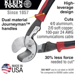 Klein Journeyman High Leverage Cable Cutter with Stripping J63225N