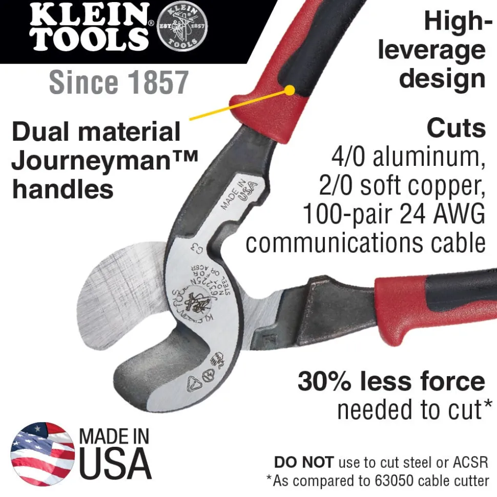 Klein Journeyman High Leverage Cable Cutter with Stripping J63225N