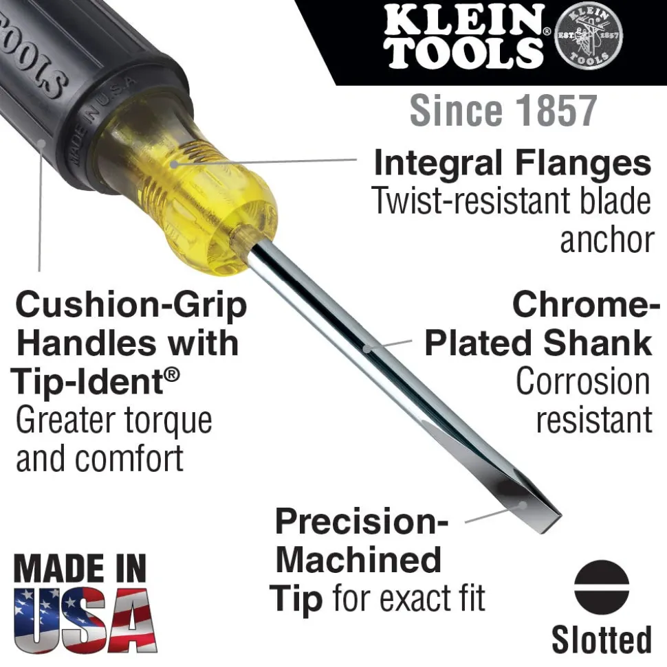 Klein 5/16" Keystone Tip Screwdriver, Cushion-Grip, 6" 602-6