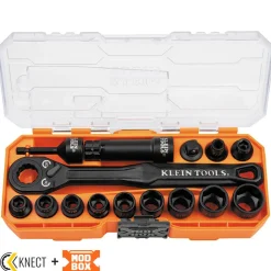 Klein KNECT 8-1/2" Drive Impact-Rated Pass Through Socket Set, 15-Piece 65400