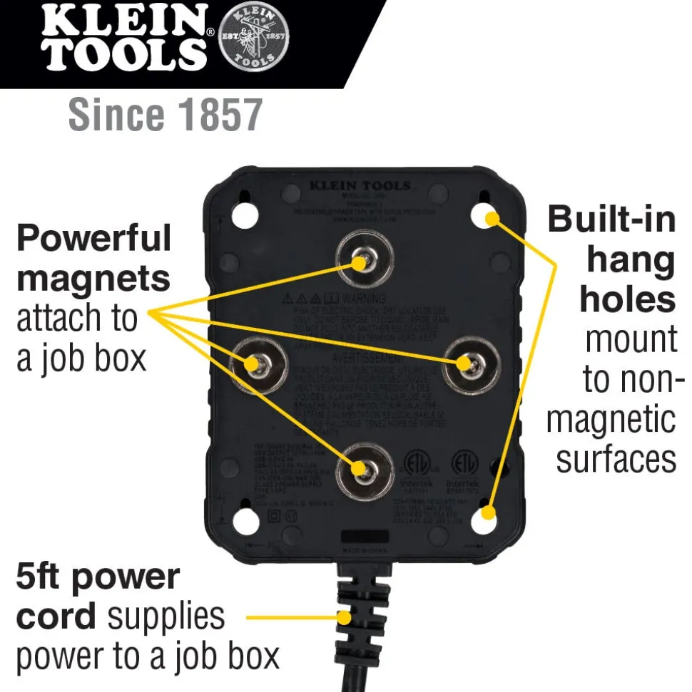 Klein PowerBox 1, Magnetic Mounted Power Strip with Integrated LED Lights 29601