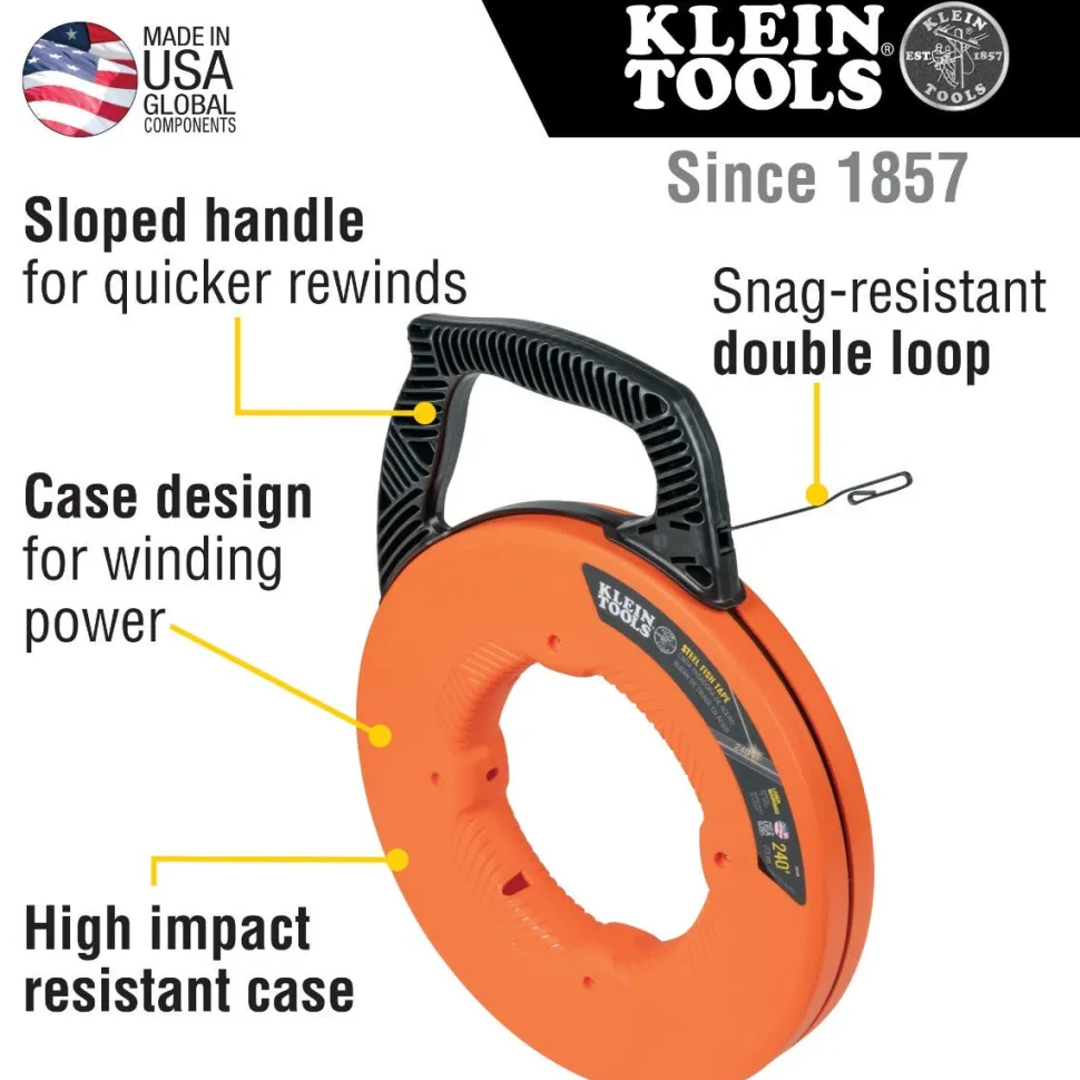 Klein Steel Fish Tape, 1/8" x 240' 56334