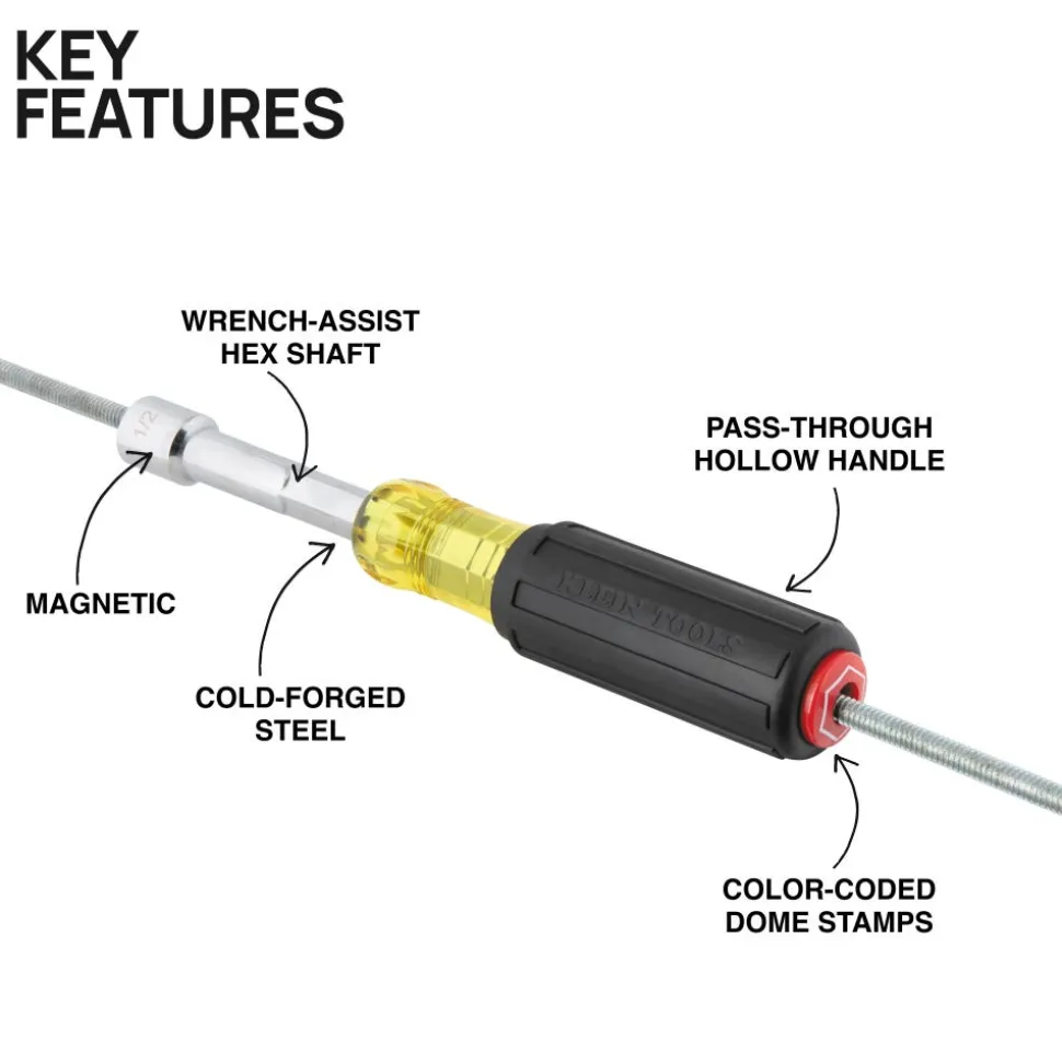 Klein Tools Color-Coded Hollow-Shaft Heavy-Duty Nut Driver, 1/4" 65414
