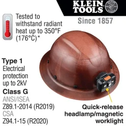 Klein Tools Hard Hat, KONSTRUCT Series, Full-Brim, Class G, Rechargeable Headlamp 60447