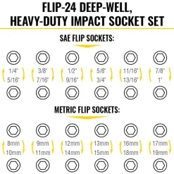 Klein Tools KNECT™ Flip-24 Deep-Well, Heavy-Duty Impact Socket Set, SAE and Metric 65626