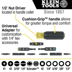 Klein Tools KNECT Impact-Rated HVAC Screwdriver / Nut Driver, 11-in-1 32527HD