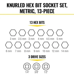 Klein Tools Knurled Hex Bit Socket Set, Metric, 13-Piece 65213HEXM