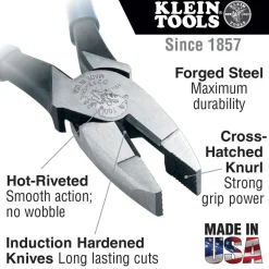 Klein Tools Lineman's Pliers, New England Nose, 9" D213-9NE
