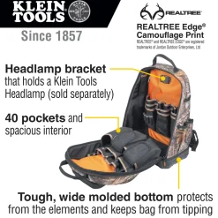 Klein Tradesman Pro XL Tool Bag Backpack, 40 Pockets, Camo 62800BPCAMO