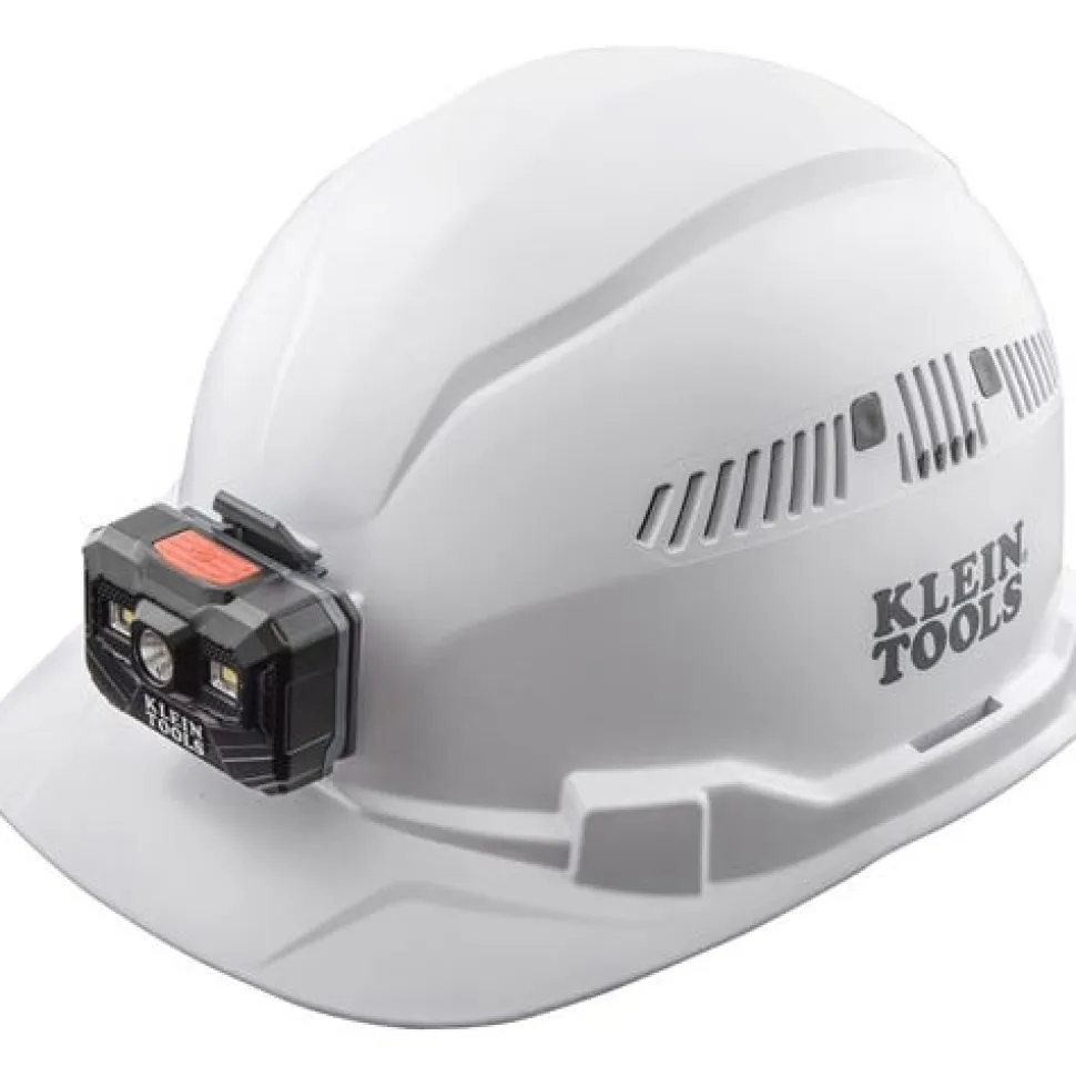 Klein Vented Cap Style Hard Hat w/ Rechargeable Headlamp - White 60113RL