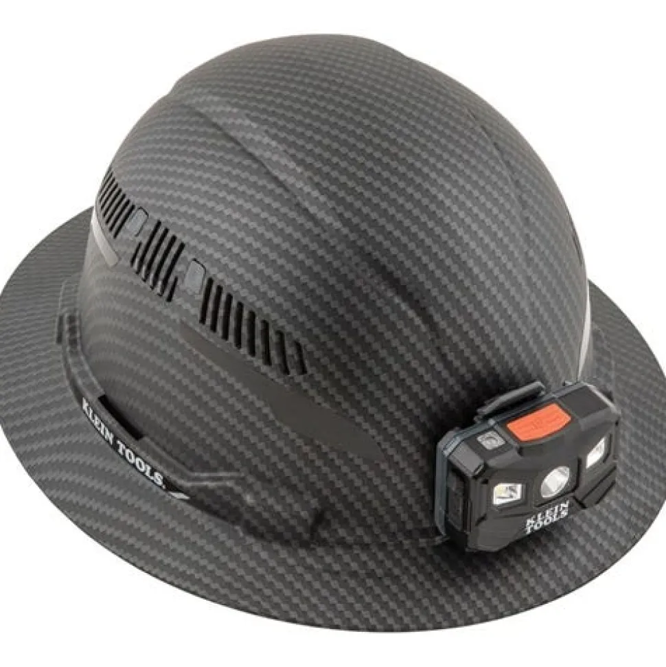 Klein Vented Full Brim Premium KARBN Class C Hard Hat w/ Rechargeable Headlamp 60347