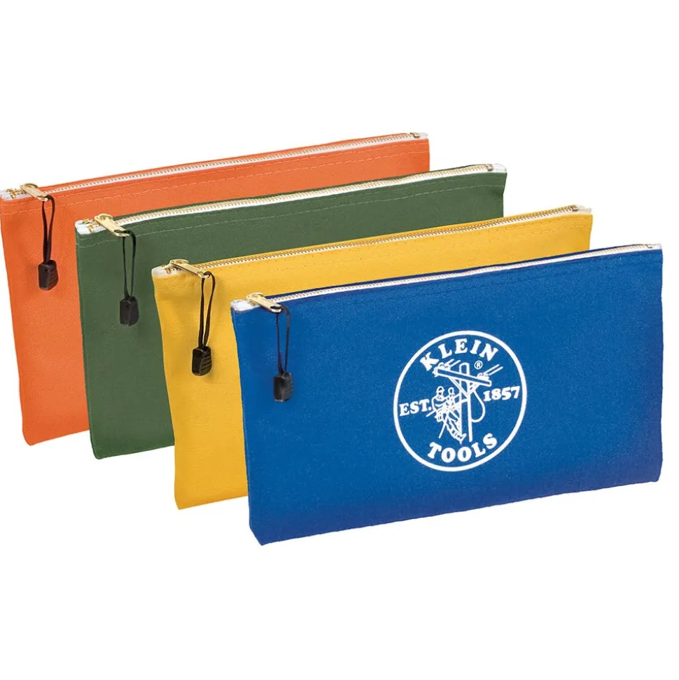 Klein Zipper Bags, Canvas Tool Pouches Olive/Orange/Blue/Yellow, 4-Pack 5140