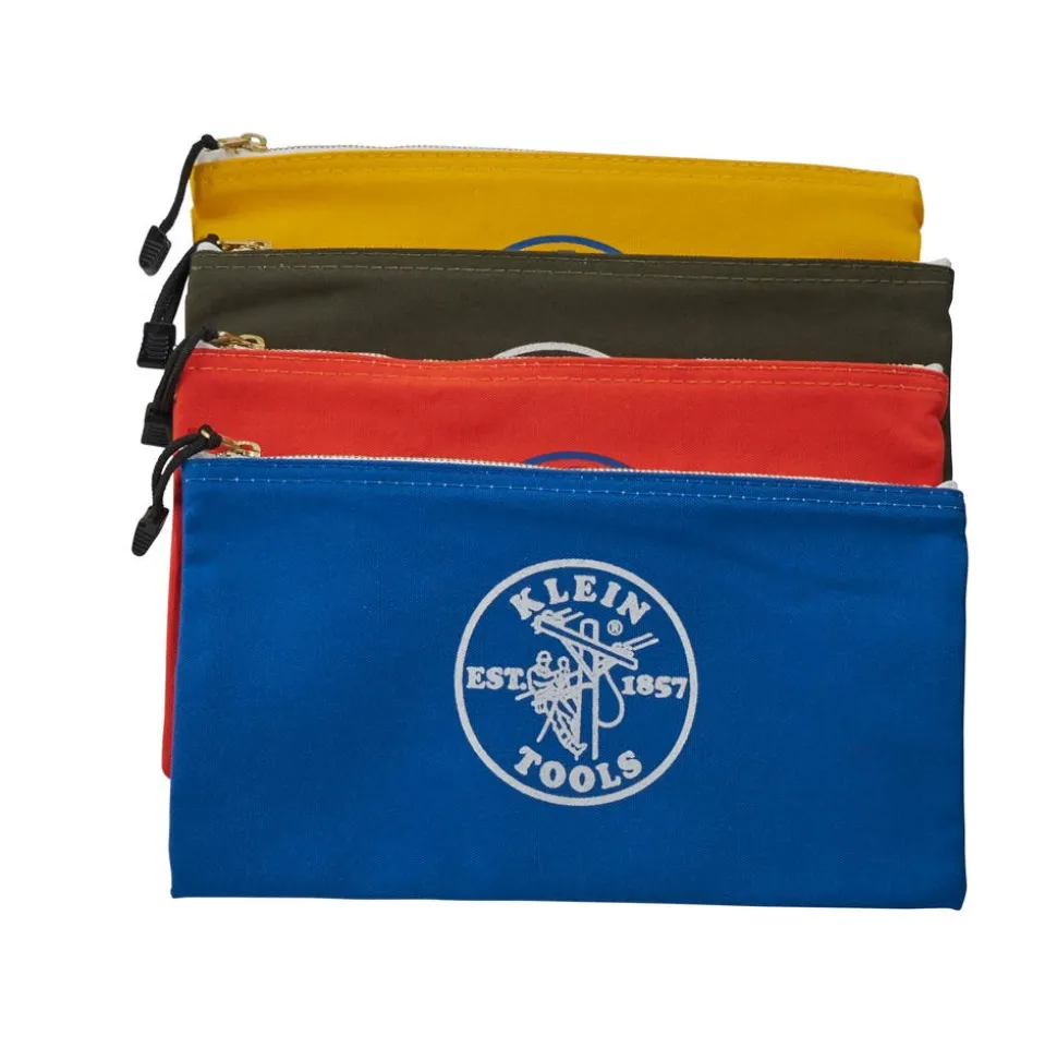 Klein Zipper Bags, Canvas Tool Pouches Olive/Orange/Blue/Yellow, 4-Pack 5140
