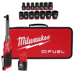 M12 FUEL 3/8" Extended Reach High Speed Ratchet Kit w/ 14 Piece Shockwave Impact Duty 3/8" Drive Socket Set Bundle