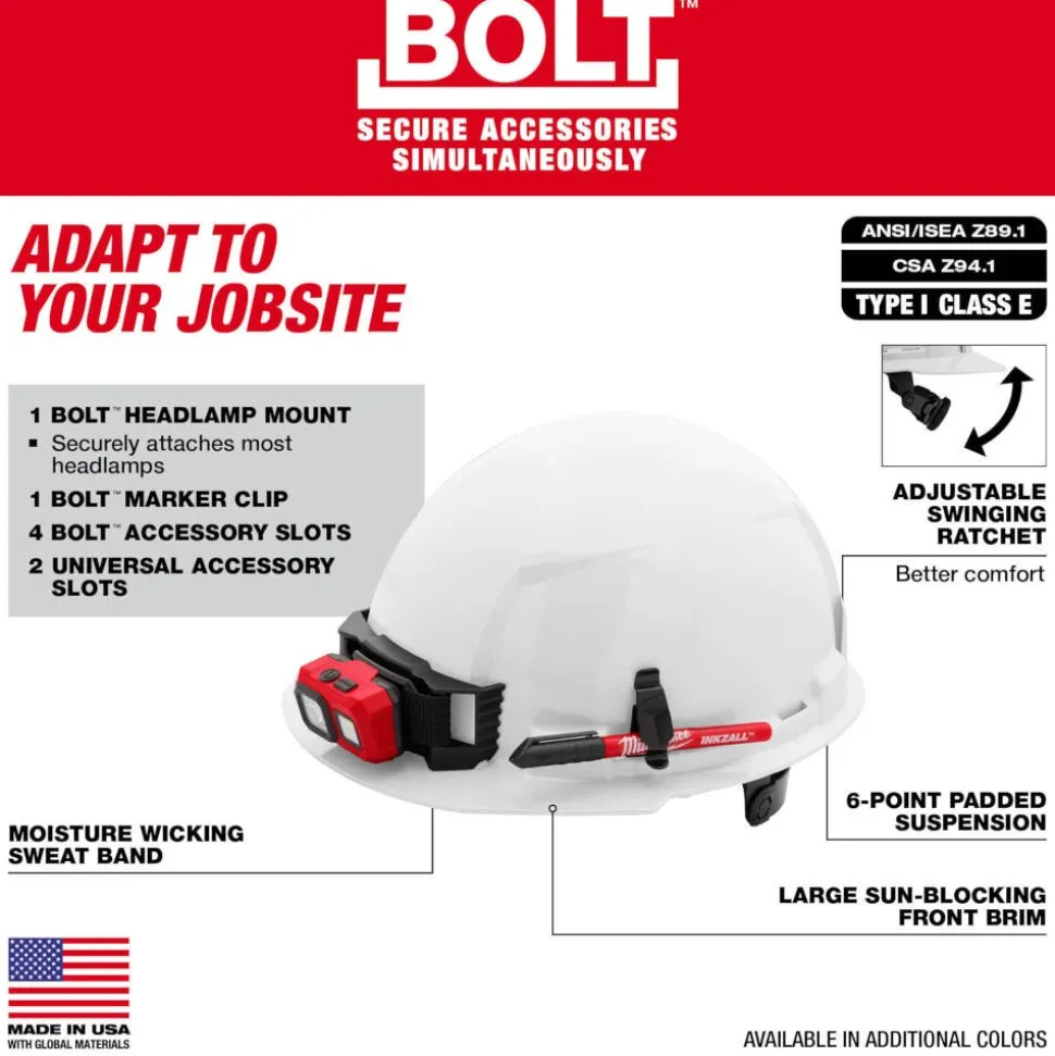 Milwaukee BOLT Hard Hat Unvented, Class E Front Brim 6pt Suspension - Black 48-73-1130