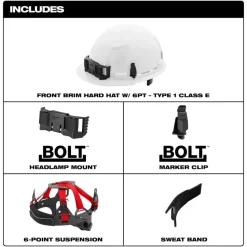 Milwaukee BOLT Hard Hat Unvented, Class E Front Brim 6pt Suspension - Black 48-73-1130