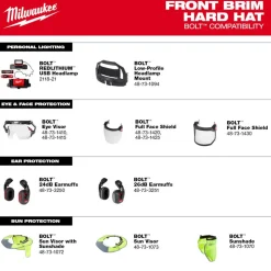 Milwaukee BOLT Hard Hat Vented, Class C Front Brim 6pt Suspension - Black 48-73-1230