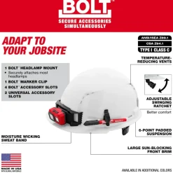 Milwaukee BOLT Hard Hat Vented, Class C Front Brim 6pt Suspension - White 48-73-1220