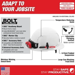Milwaukee BOLT Hard Hat Vented, Class C Full Brim 6pt Suspension - Red 48-73-1229