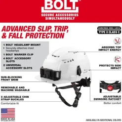 Milwaukee BOLT Type 2, Class C Vented Front Brim Safety Helmet w/ IMPACT ARMOR Liner - Black 48-73-1374