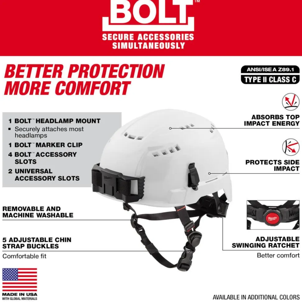 Milwaukee BOLT Type 2, Class C Vented Safety Helmet - Black 48-73-1310