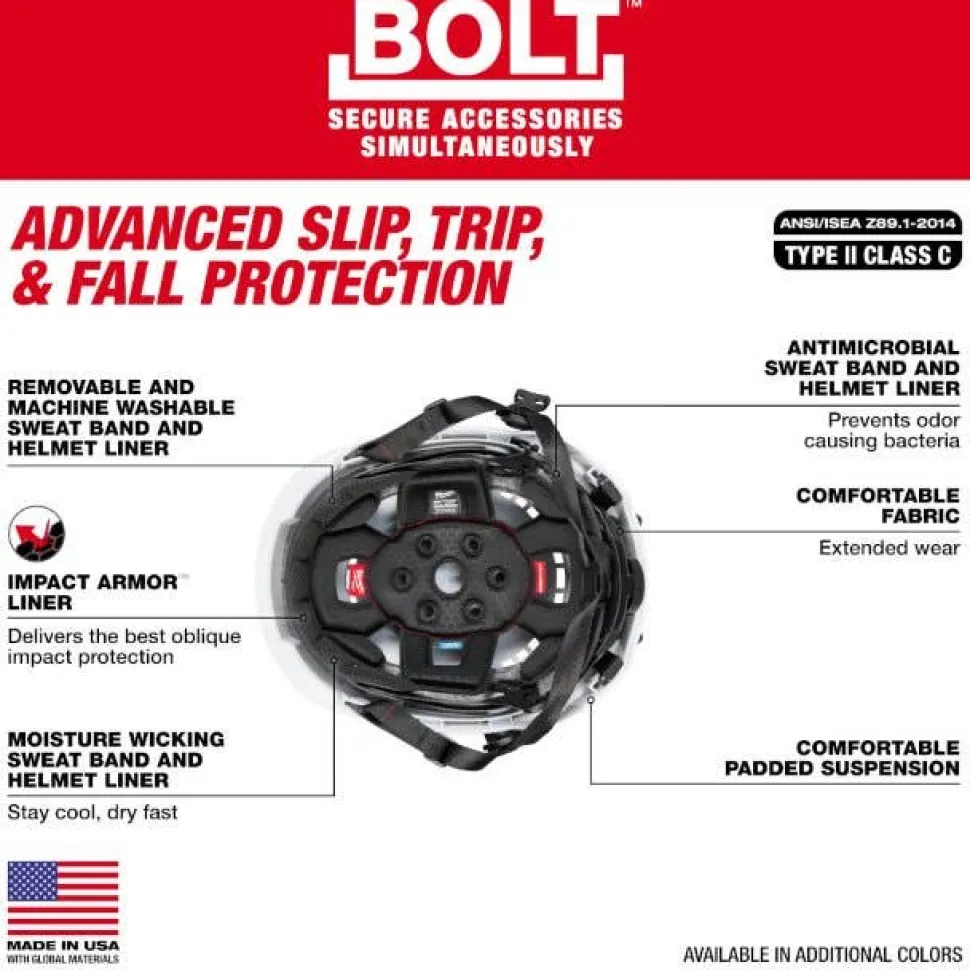 Milwaukee BOLT Type 2, Class C Vented Safety Helmet w/ IMPACT ARMOR Liner - Green 48-73-1356