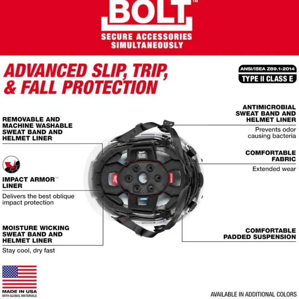 Milwaukee BOLT Type 2, Class E Unvented Safety Helmet w/ IMPACT ARMOR Liner - White 48-73-1351