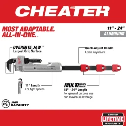 Milwaukee CHEATER Aluminum Adaptable Pipe Wrench 48-22-7318