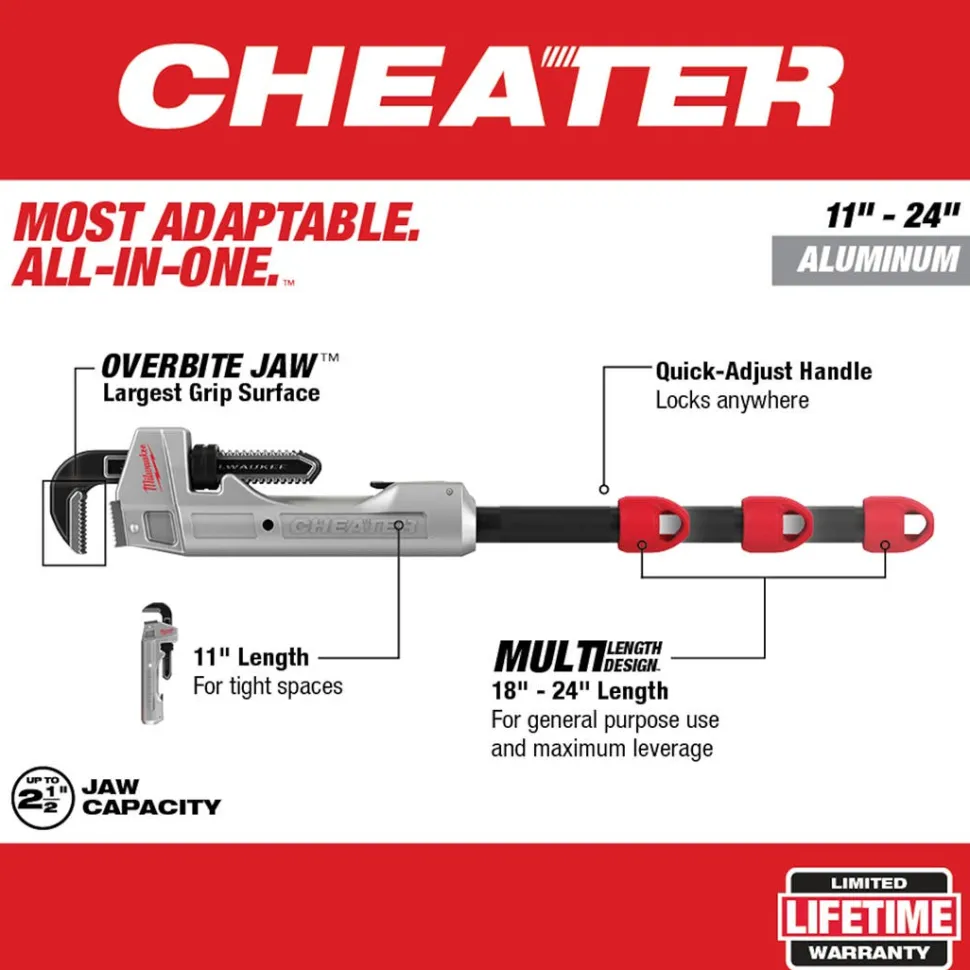 Milwaukee CHEATER Aluminum Adaptable Pipe Wrench 48-22-7318
