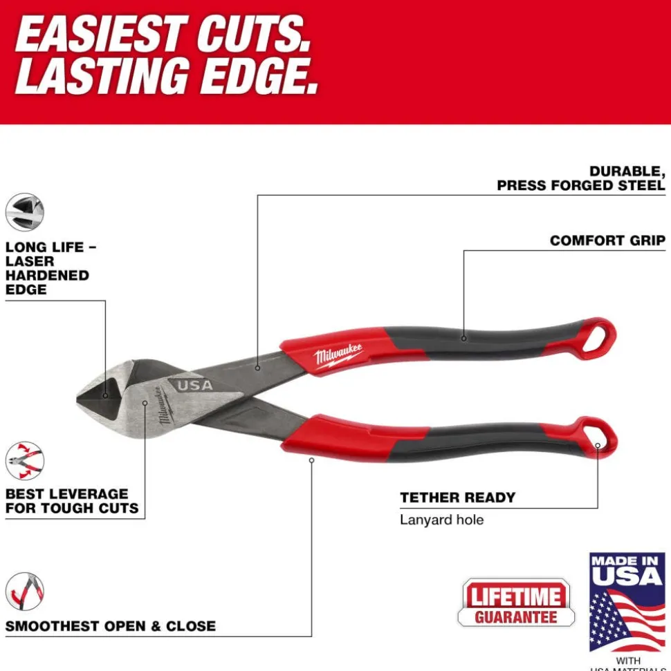 Milwaukee 8" Diagonal Comfort Grip Cutting Pliers (USA) MT558