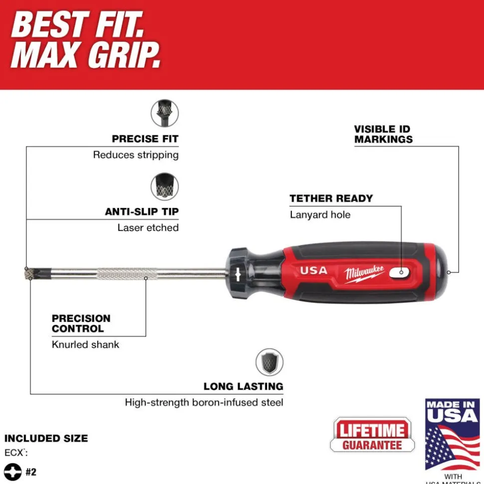 Milwaukee #2 ECX 4" Cushion Grip Screwdriver (USA) MT216
