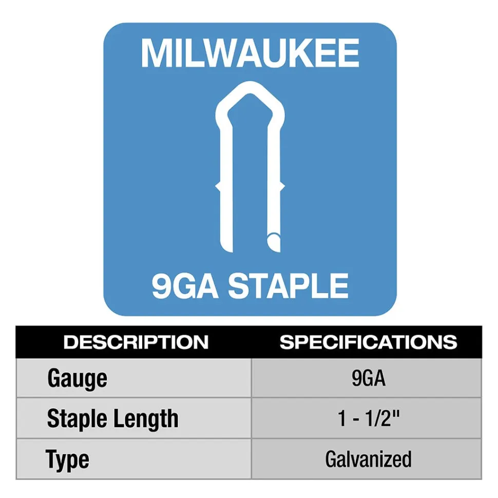 Milwaukee 1.5" 9 Gauge Galvanized Staples (Box of 960) MPU112-960