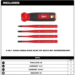 Milwaukee 4-in-1 1000V Insulated Slim Tip Multi-Bit Screwdriver 48-22-2216