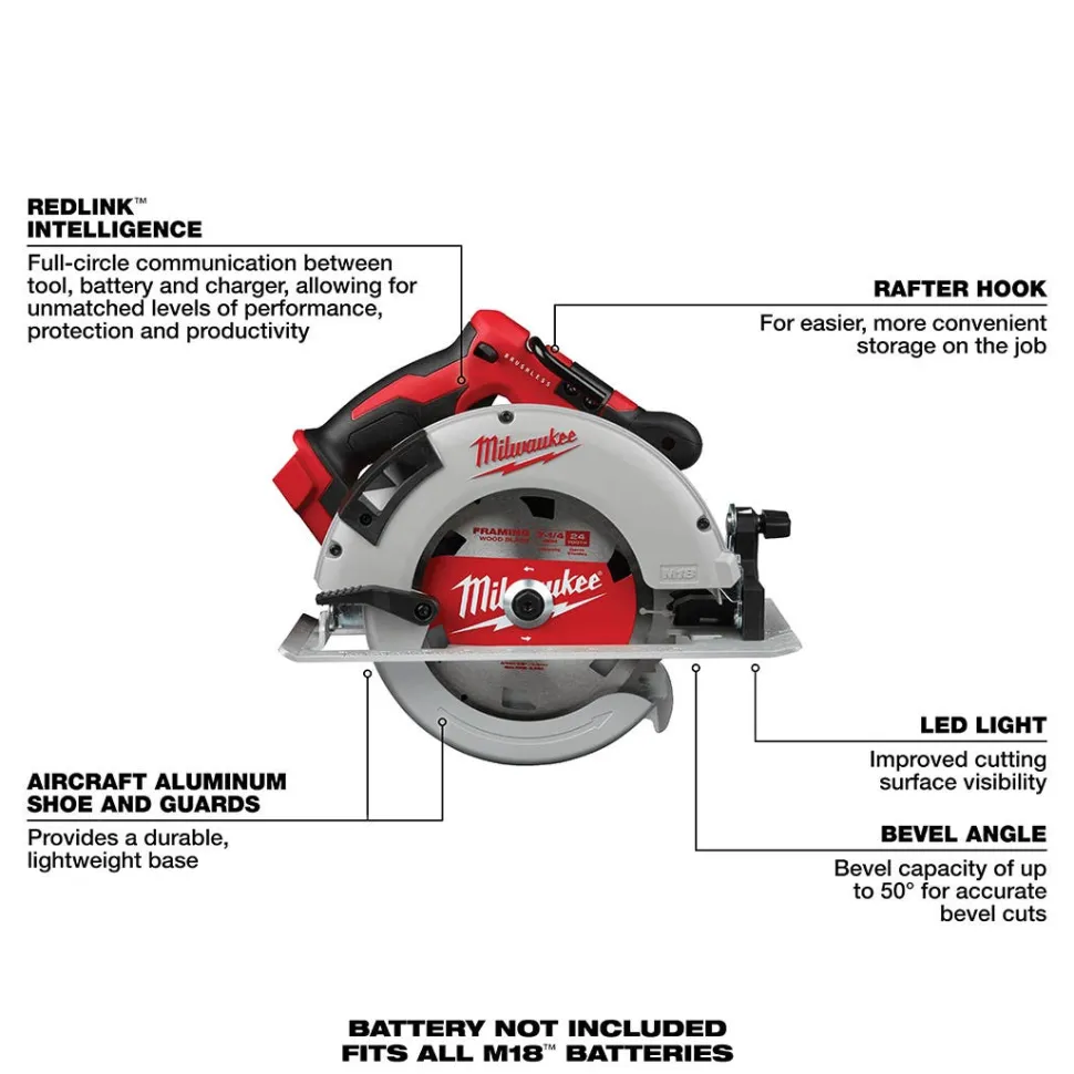Milwaukee M18 Brushless 7-1/4" Circular Saw (Tool Only) 2631-20