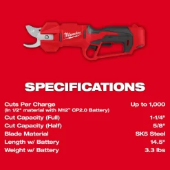 Milwaukee M12 Brushless Pruning Shears (Tool-Only) 2534-20