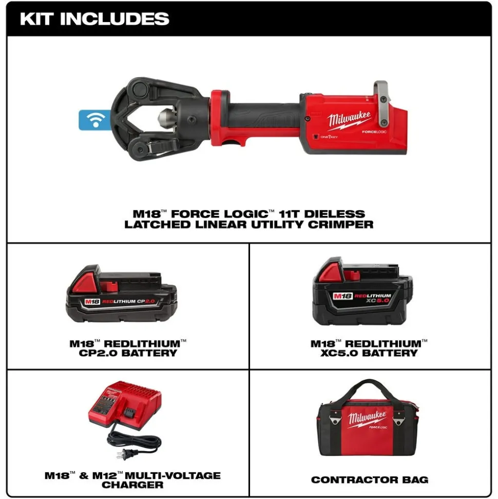 Milwaukee M18 FORCE LOGIC 11T Dieless Latched Linear Utility Crimper 2876-22