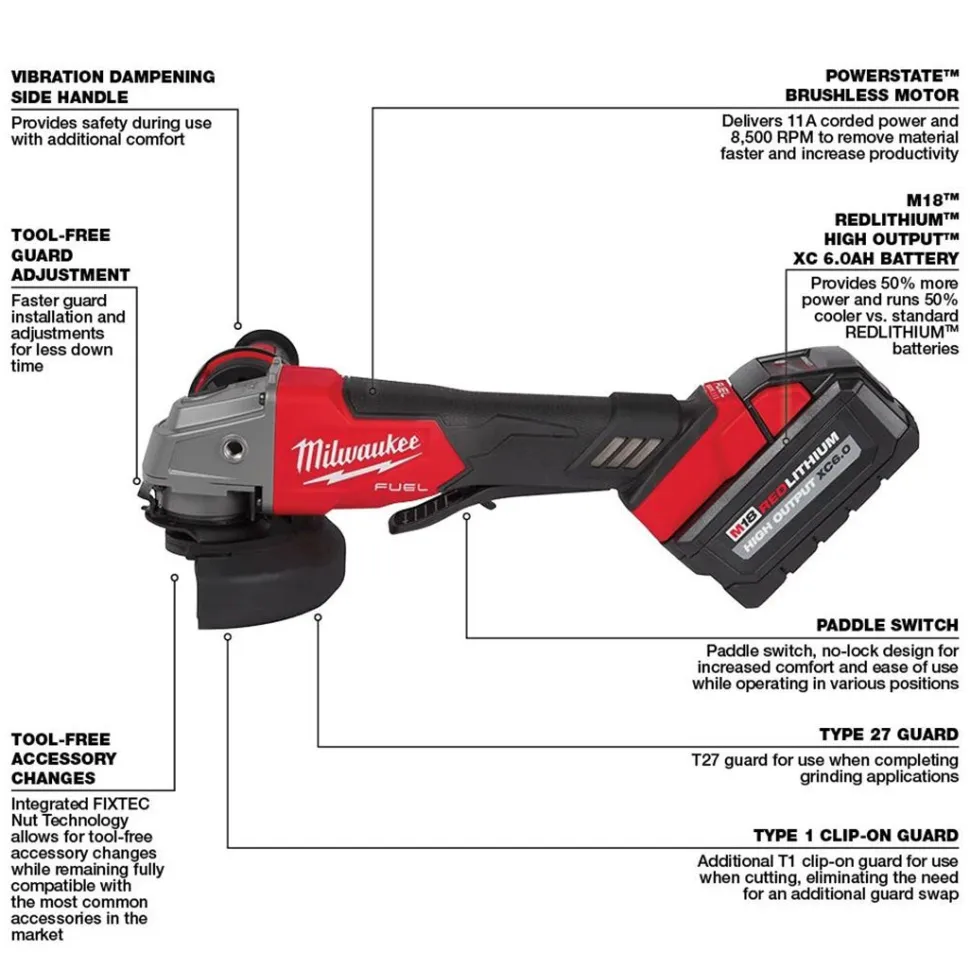 Milwaukee M18 FUEL 5" Angle Grinder Paddle Switch Kit 2880-22