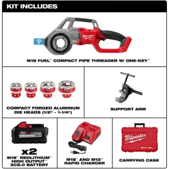 Milwaukee M18 FUEL Compact 11R Pipe Threader + 4 Aluminum Die Head Kit NPT (1/2