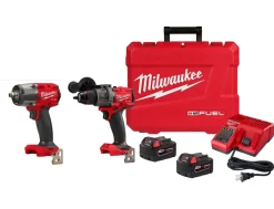 Milwaukee M18 FUEL 1/2" Hammer Drill/Driver Kit & M18 FUEL 1/2" Mid-Torque Impact Wrench w/ Friction Ring 2904-22 & 2962-20