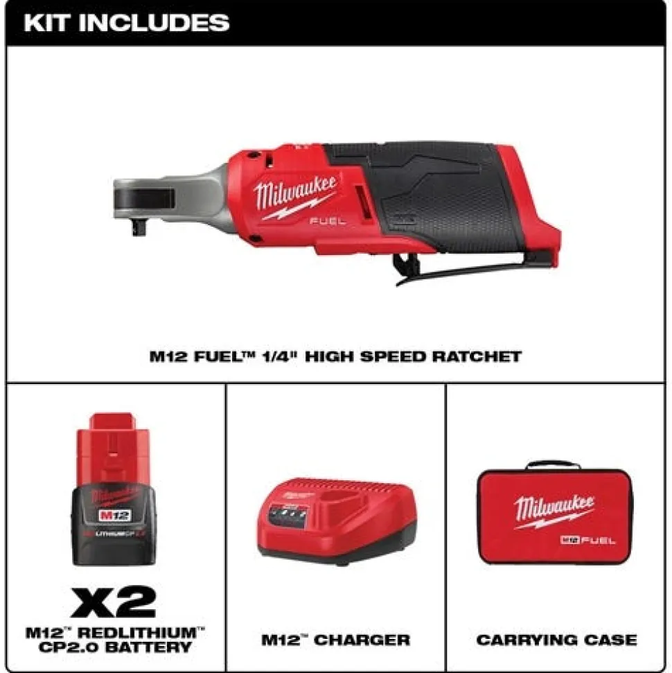 Milwaukee M12 FUEL 1/4" High Speed Ratchet Kit 2566-22
