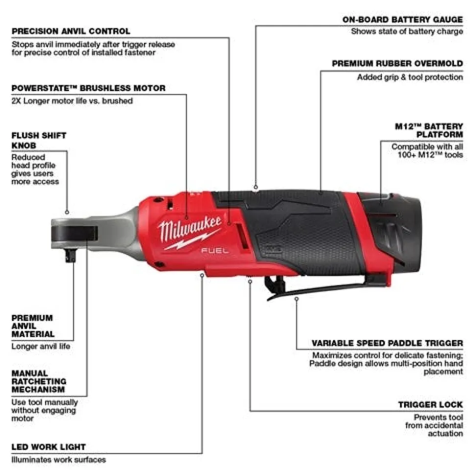 Milwaukee M12 FUEL 1/4" High Speed Ratchet Kit 2566-22
