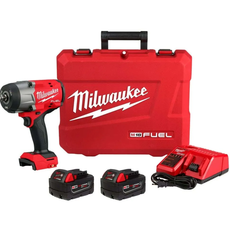 Milwaukee M18 FUEL 1/2" High Torque Impact Wrench Friction Ring Kit + XC5.0 Oil Resistant Battery Bundle KIT-2967-22-48-11-1850R