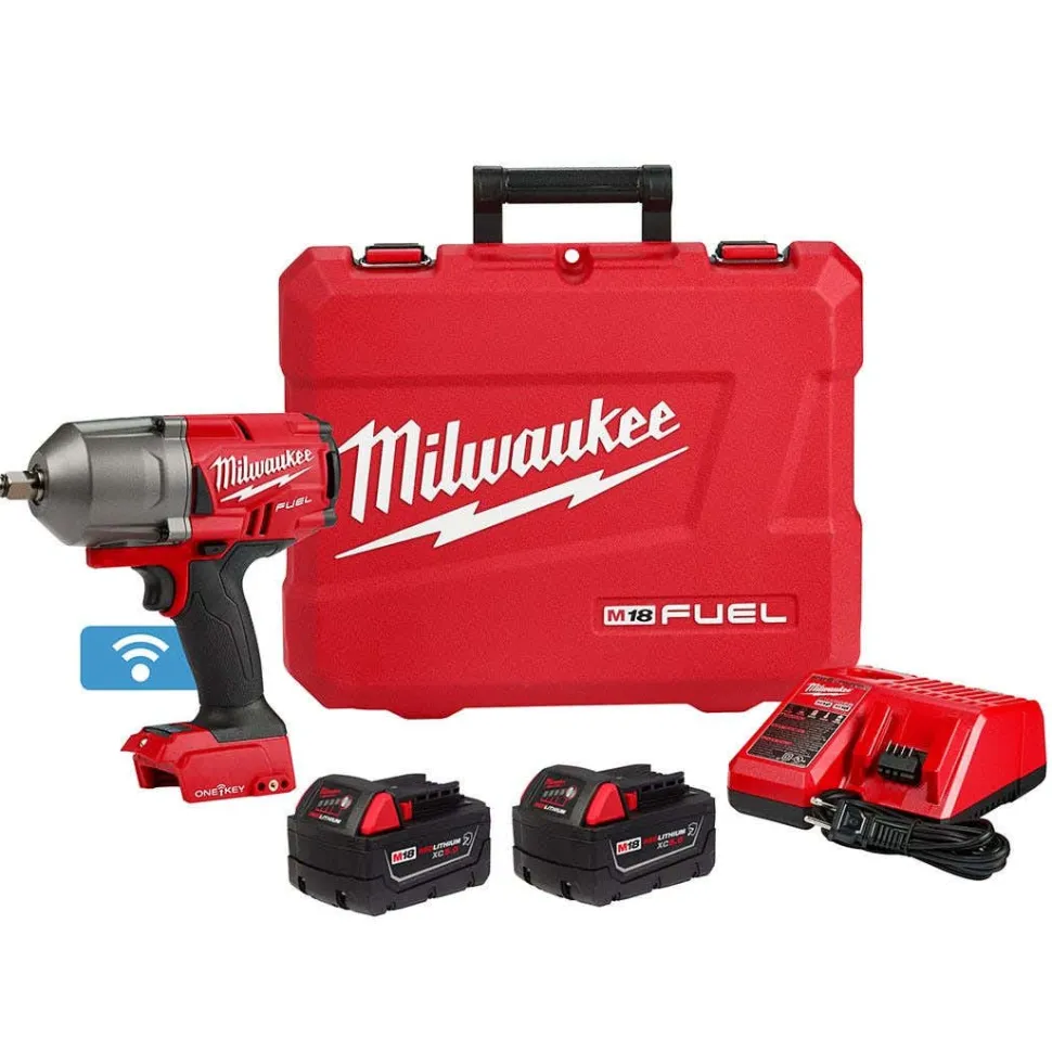 Milwaukee M18 FUEL High Torque Impact Wrench 1/2" Pin Detent ONE-KEY + XC5.0 Oil Resistant Battery Bundle KIT-2862-22R-48-11-1850R