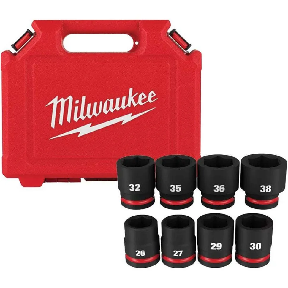Milwaukee M18 FUEL High Torque Impact Wrench 3/4" Friction Ring ONE-KEY Kit + 8pc. Impact Duty Metric Standard Socket Set Bundle KIT-2864-22R-49-66-7019
