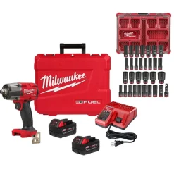 Milwaukee M18 FUEL 1/2'' Mid-Torque Impact Wrench Friction Ring Kit + 31pc. Impact Duty Metric/SAE PACKOUT Deep Socket Set Bundle KIT-2962-22R-49-66-6806