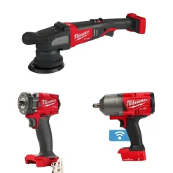 Milwaukee M18 FUEL ONE-KEY 1/2" High Torque & 3/8" Compact Friction Ring Impact Wrenches & 5" Random Orbital Polisher Bare Tool Bundle