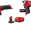 Milwaukee M12 FUEL Orbital Detail Sander with M12 FUEL SURGE 1/4" Hex Hydraulic Driver ONE BATTERY M12 REDLITHIUM XC4.0 Kit 2531-20 & 2551-20 & 48-59-2440