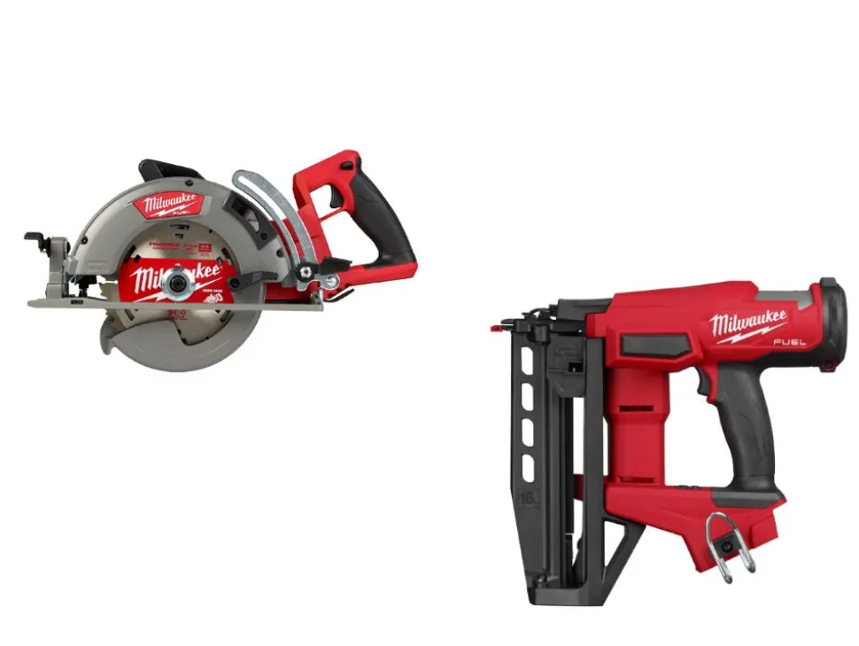 Milwaukee M18 FUEL Rear Handle 7-1/4" Circular Saw & M18 FUEL 16 Gauge Straight Finish Nailer- Tool Only 2830-20 & 3020-20