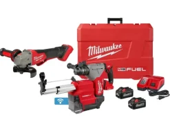 Milwaukee M18 FUEL 1-1/8" SDS Plus Rotary Hammer w/ ONE-KEY & HAMMERVAC Dedicated Dust Extractor Kit & M18 FUEL 4-1/2" / 5" Variable Speed Braking Grinder, Paddle Switch No-Lock Kit 2915-22DE & 2888-20